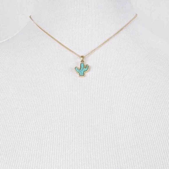 Turquoise Cactus Pendant Necklace - Picture 2 of 2